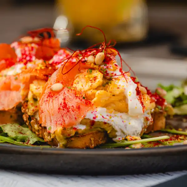 Tasty breakfast with eggs in Split